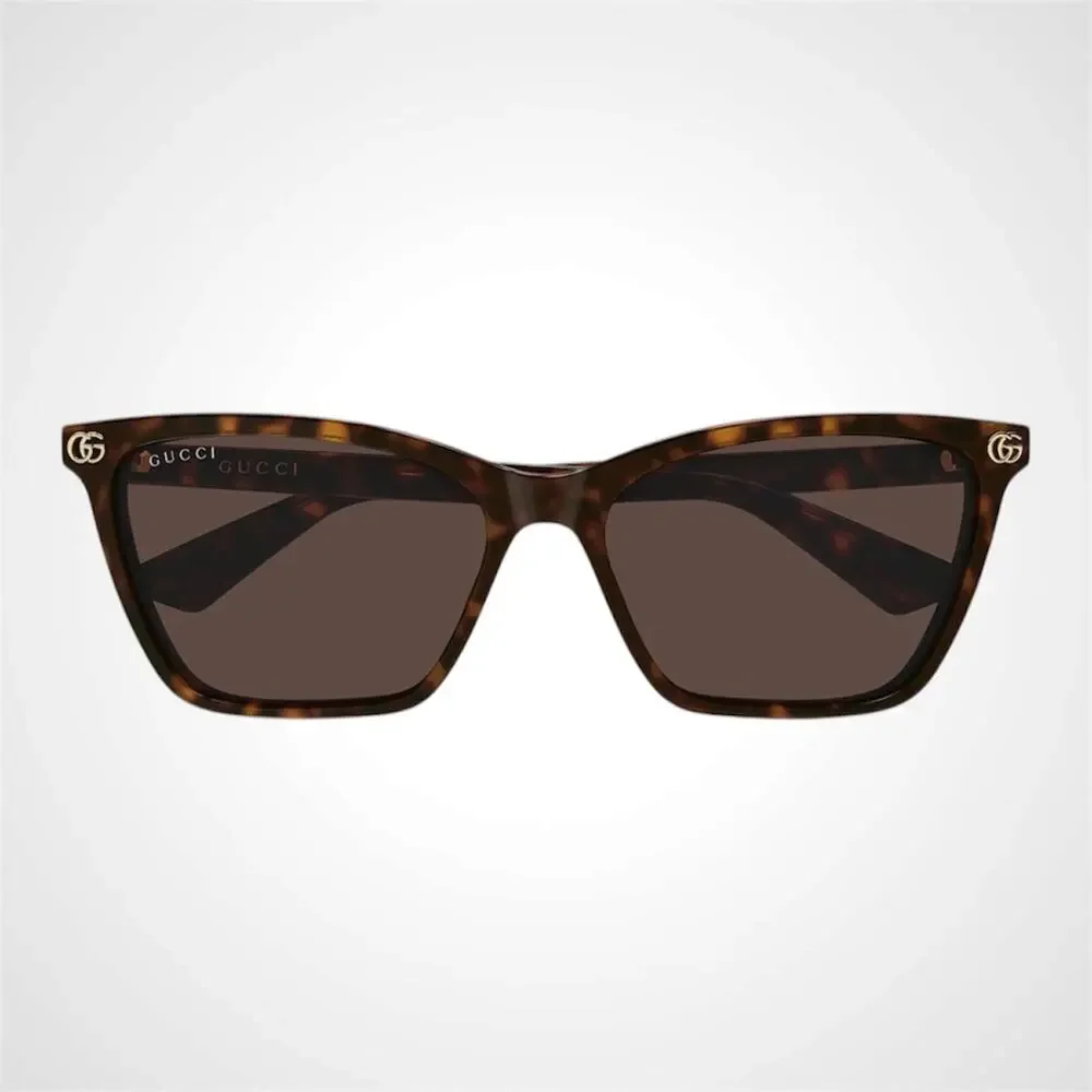 New GUCCI Sunglasses Brown Acetate Square Gold Metal Interlocking GG Logo Womens